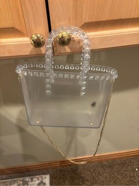 Clear Studded Tote Handbag with Gold Chain